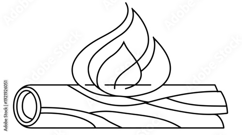 A simple outline drawing of a campfire, showing flames above a log