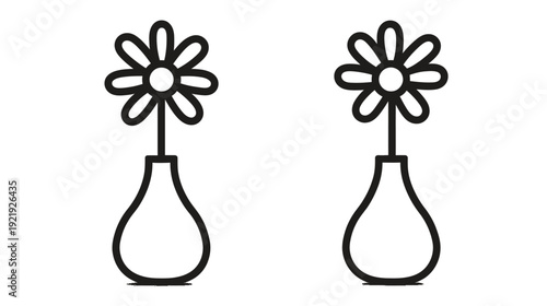 Two minimalist flower-in-vase designs. Each has a similar form, with a simple black outline