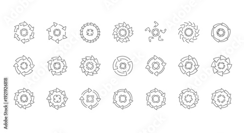 Circular Arrows Outline Icons Set. Recycle Symbols