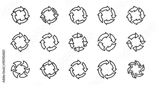 Circular Arrows Rotation Flow Cycle Icons Set