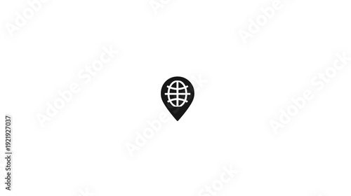 A simple black globe icon placed in the middle of a blank white background
