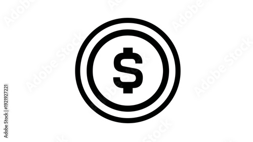 A bold black-and-white icon depicts a dollar symbol within a double-ringed circle