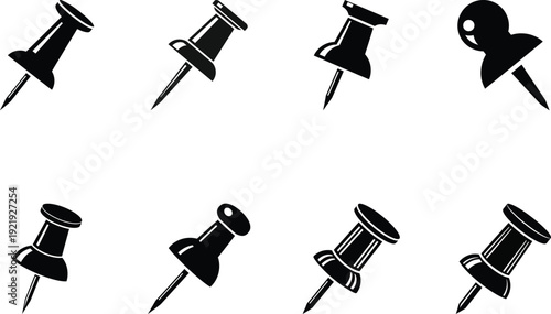 push pin icons set silhouette on white background
