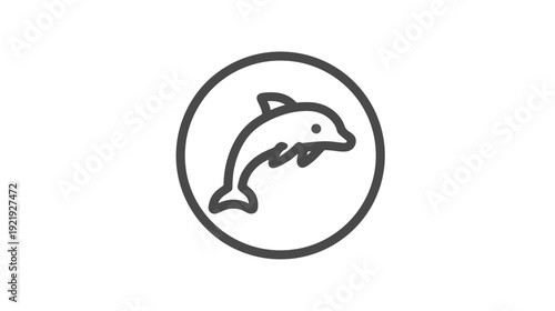 A simple illustration shows a dolphin leaping within a circle on a plain white background