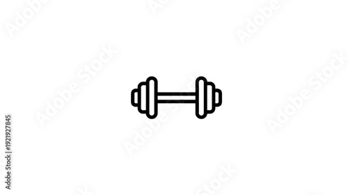 A simple, black-outlined illustration of a dumbbell centered on a white background
