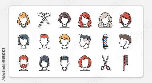 Collection of Hand Drawn Hair Salon Icons and Hairstyles.