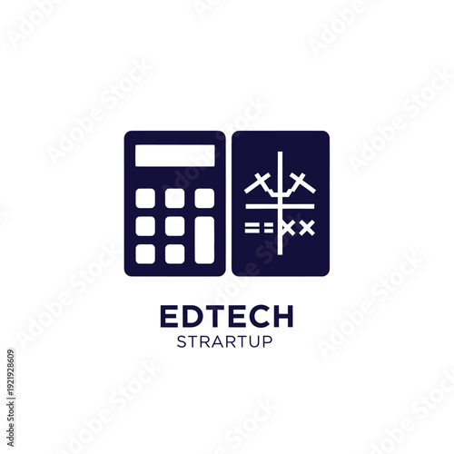 Dark blue graphic of a calculator and a chart on white, with "EDTECH STRARTUP" below
