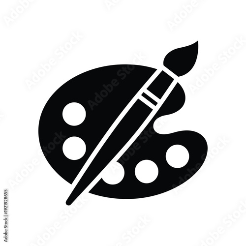Artist Paint Palette and Brush Icon Silhouette Graphic Design