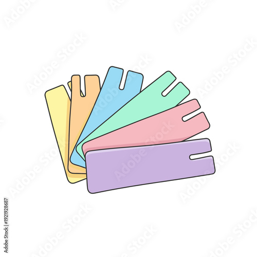 Stacked, multi-colored rectangular shapes with curved tops and a slot, on a white background