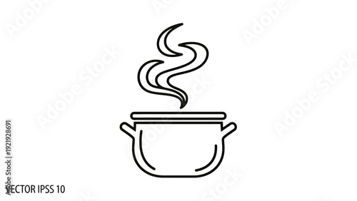 A minimalist line-art illustration of a cooking pot with steam rising from it, on a white background