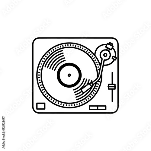 Black and white vector illustration of a turntable or record player