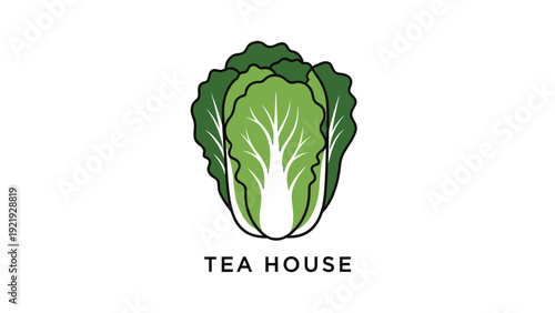 A stylized green cabbage design with black outlines, with text "TEA HOUSE" below it, white background