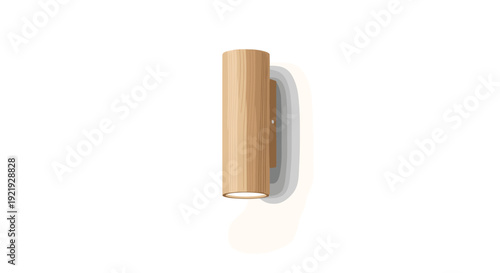 Vertical wooden cylindrical wall light fixture casting a subtle shadow on the plain white background.