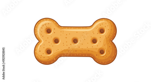 A slightly darker brown dog bone treat with fewer, larger circular holes and glossy texture is placed horizontally on a white background.