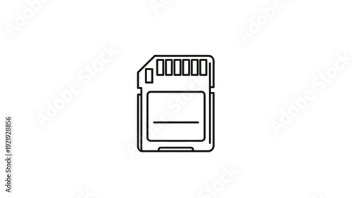 A simple black outline drawing of a memory card on a white background