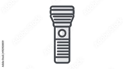 A stylized illustration of a flashlight against a white background with gray and black accents