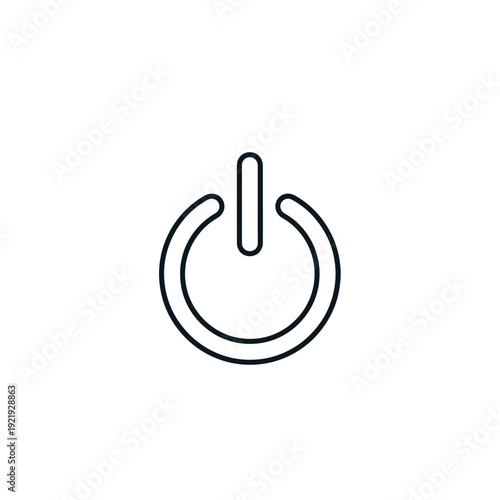 Black and white graphic of a power button symbol,  isolated against a white background