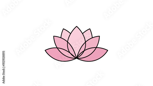 A stylized pink lotus flower, outlined in black, against a white background