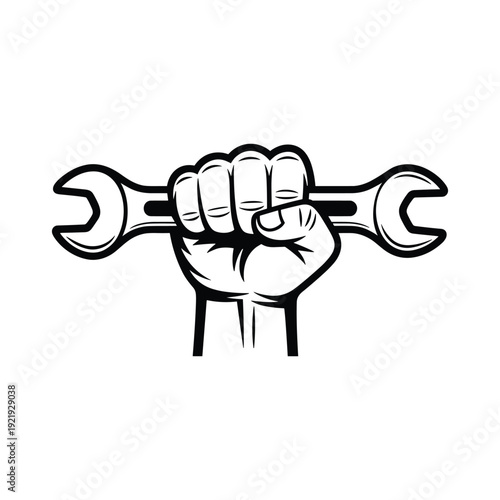 Fist Holding Wrench Mechanic Symbol Industrial Tool Labor Icon Stock Graphic