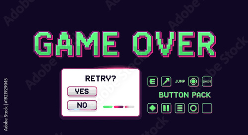 Game Over Screen with Retry Options and Button Pack Elements.