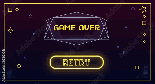 Game Over Screen with Retry Button in Neon Style.