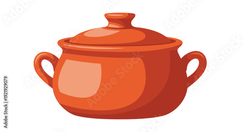 A traditional brown clay pot featuring two side handles and a matching lid, isolated on a white background.