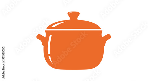 An orange silhouette icon showing a traditional clay pot with a lid and side handles, isolated on white.