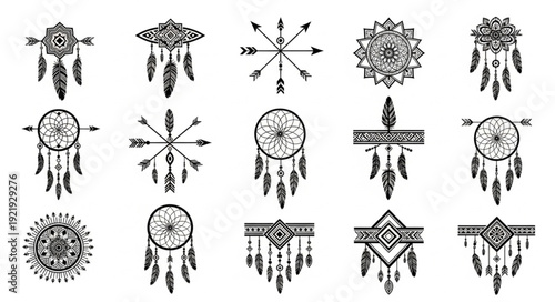 Collection of Native American Dreamcatcher and Arrow Symbols.