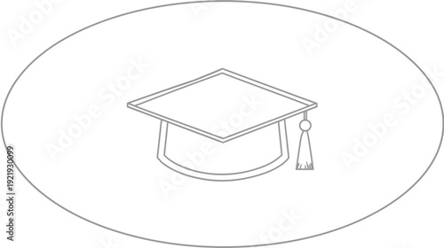 A graduation cap icon, outlined in grey, placed in the center of a grey oval