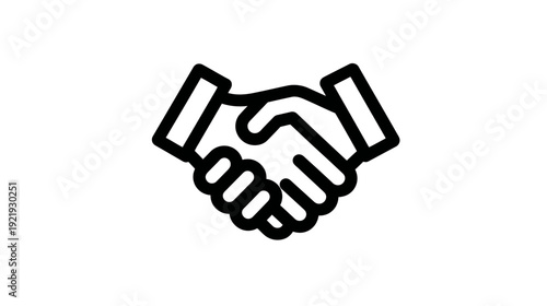 A black and white graphic showing two hands clasped in a handshake gesture