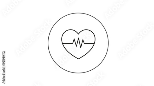 A heart icon with a pulse wave inside, enclosed in a circle, all in solid black