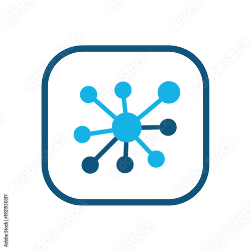A blue and navy network symbol within a rounded square
