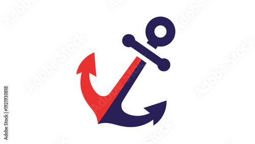 A nautical logo features a navy and red anchor on a white background