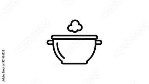 Vector outline illustration of a cooking pot with steam rising, on a white background