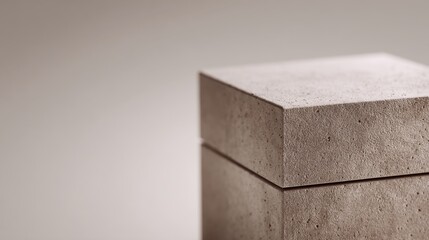 Textured concrete cube pedestal close up with neutral background for product display, material study and architectural detail
