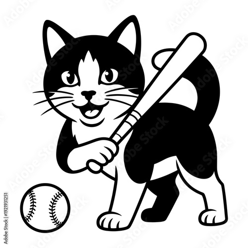 Tuxedo Cat Playing Softball