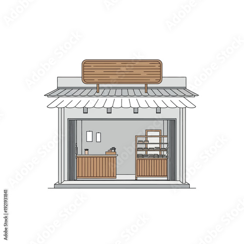 Simple Storefront with Wooden Counters Illustration.