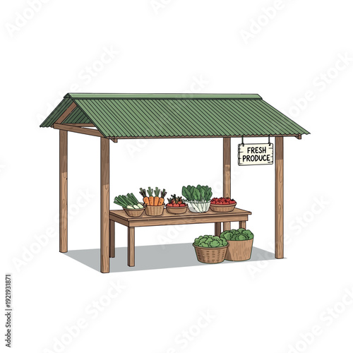Fresh Produce Market Stall Illustration.