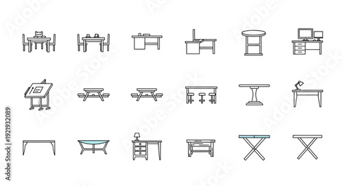 Collection of hand drawn table sketches and designs.