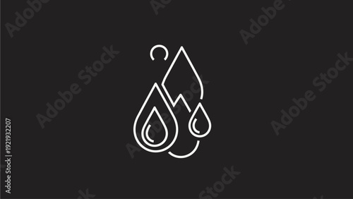 Minimalist Line Art Water Droplets and Mountains Illustration on Black Background for Nature and Environment Concepts