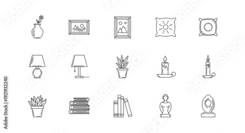 Collection of hand drawn decorative objects and plants.