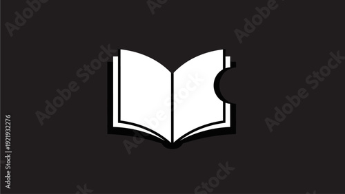 Minimalist graphic of an open book with a bite mark on the page, symbolizing learning, knowledge consumption, or food for thought.