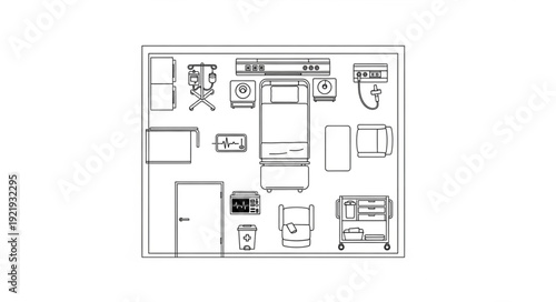 Detailed architectural blueprint showcasing various interior elements and room layout design.