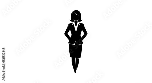 Confident Businesswoman in Black Silhouette Standing.