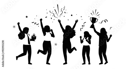 People Celebrating with Silhouette Figures.