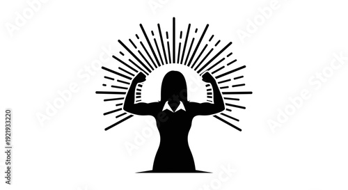 Silhouette of strong woman flexing muscles.