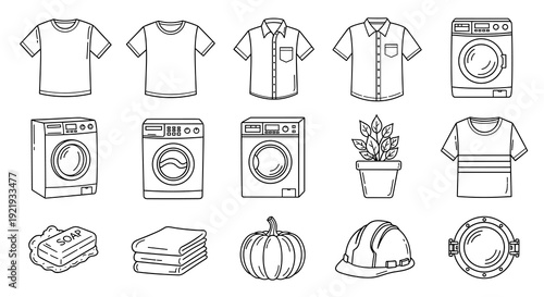 Doodle set with laundry and other objects
