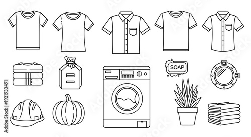 Clothes and cleaning icon set