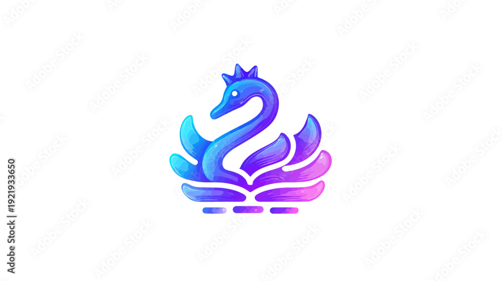 Obraz premium A stylized swan illustration, rendered in vibrant gradient hues, features a crown and ornate wing design