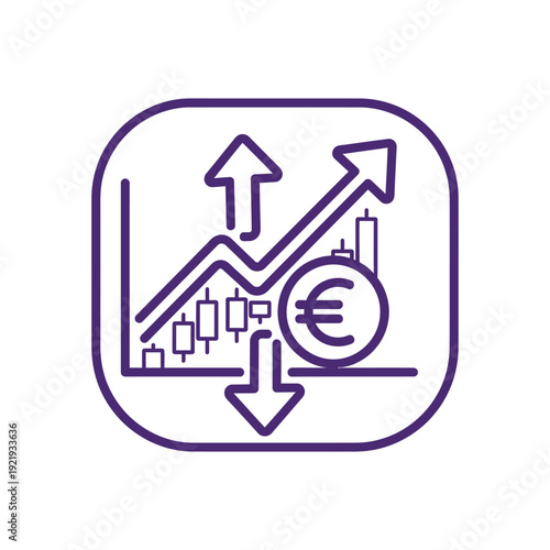 Euro currency graph icon showing fluctuating trends with up and down arrows